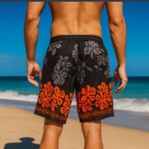 Bimini Bay 90s Hawaiian Floral Swim Trunks M Mesh Lined Retro Surf Boardshorts